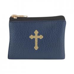  DARK BLUE LEATHER TEXTURED ZIPPER ROSARY POUCH (2 PC) 